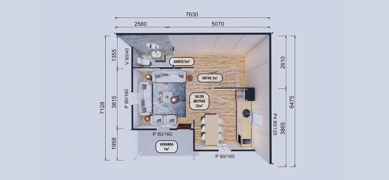 100m² Aspendos Two-Storey Prefabricated House