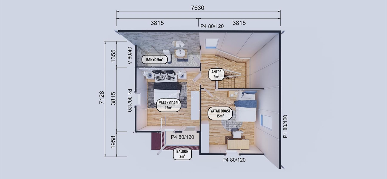 100m² Aspendos Two-Storey Prefabricated House