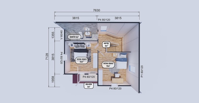 100m² Aspendos Two-Storey Prefabricated House