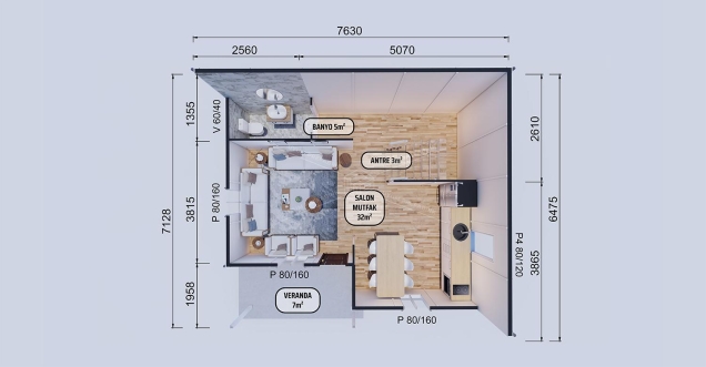 100m² Aspendos Two-Storey Prefabricated House
