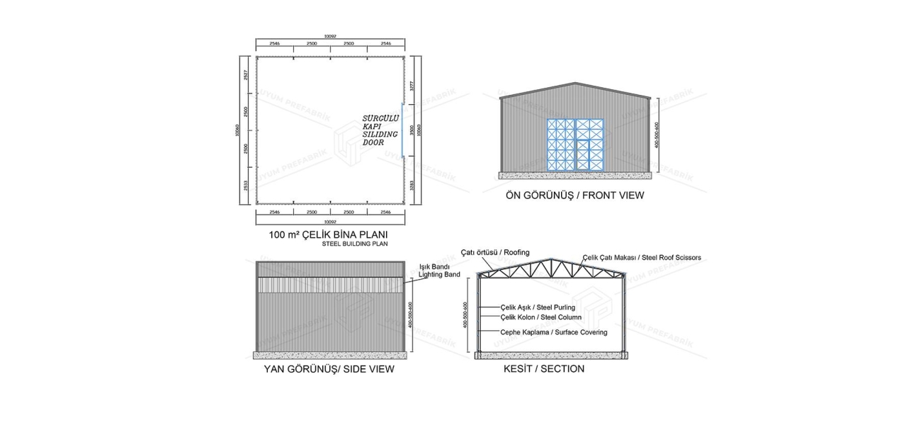 100m² Çelik Hangar Binası  100m² Çelik Hangar Binası