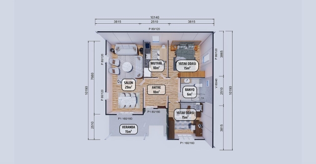 100m² Sümela Single-Storey Prefabricated House