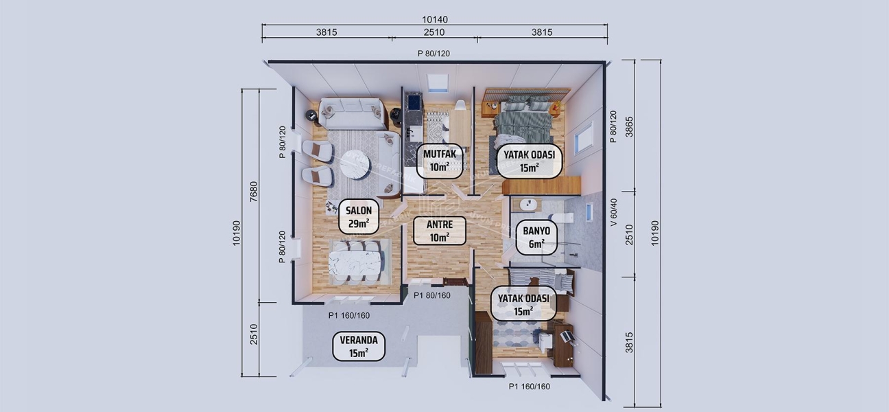 100m² Tek Katlı Prefabrik Konut