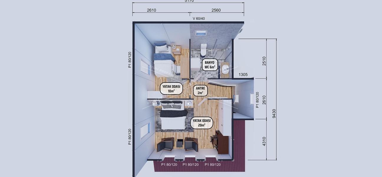 101m² Serindere Two-Storey Prefabricated House