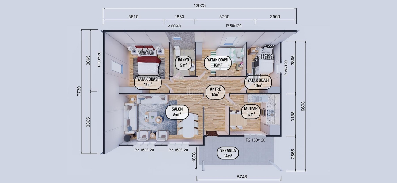 103m² Belek Tek Katlı Prefabrik Ev 