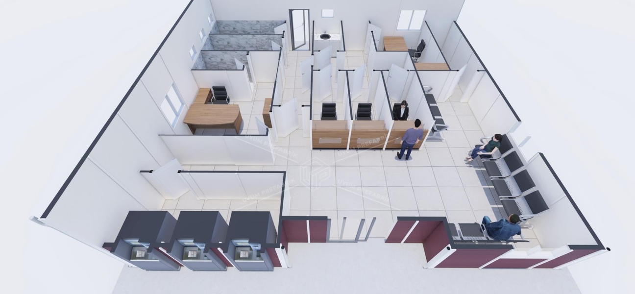 110m² Tek Katlı Prefabrik Banka Binası  110m² Tek Katlı Prefabrik Banka Binası