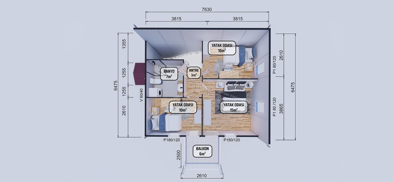 114m² Seka İki Katlı Prefabrik Ev