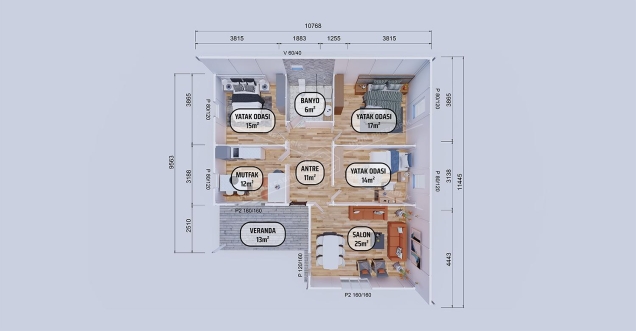 114m² Single Storey Prefabricated Houses