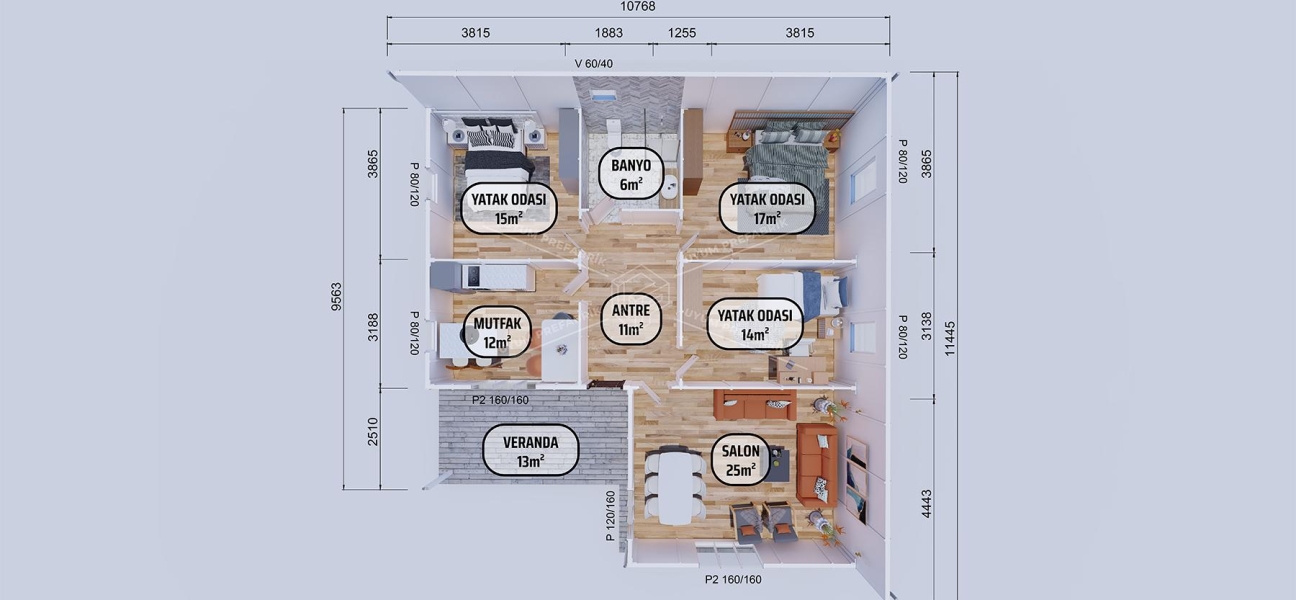 114m² Tek Katlı Prefabrik Konut