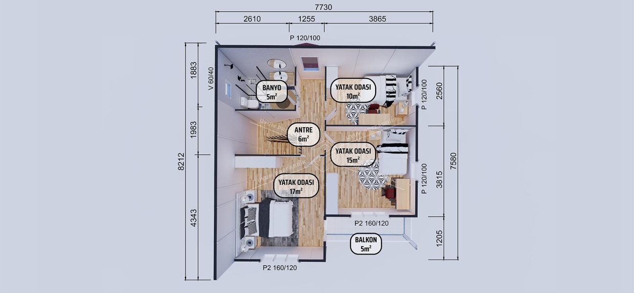 122m² İznik İki Katlı Prefabrik Ev