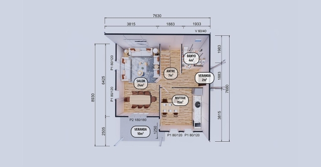 128m² Pamukkale Two-Storey Prefabricated House