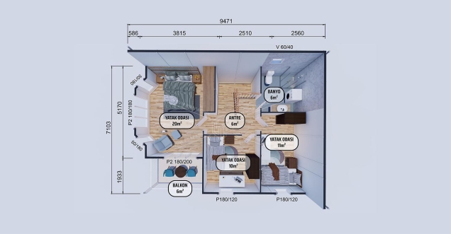 131m² Safranbolu İki Katlı Prefabrik Ev