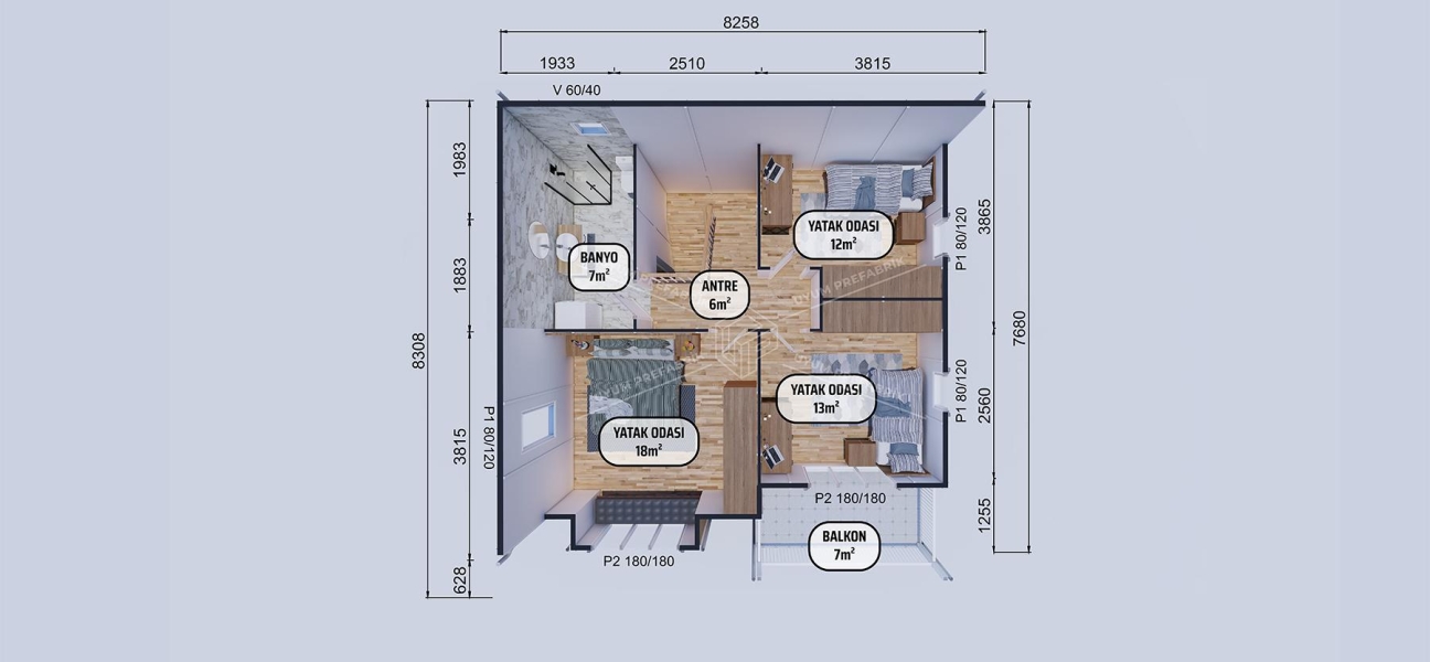136m² İncesu İki Katlı Prefabrik Ev