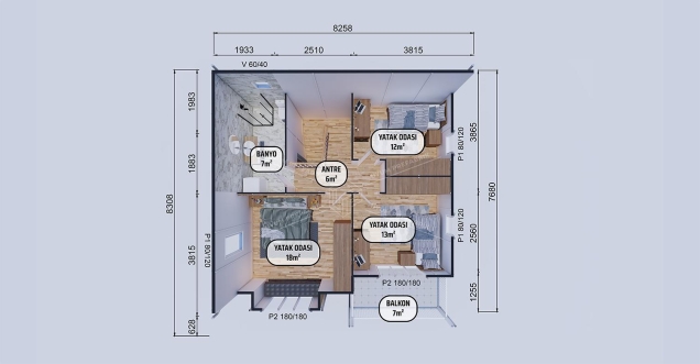 136m² İncesu İki Katlı Prefabrik Ev