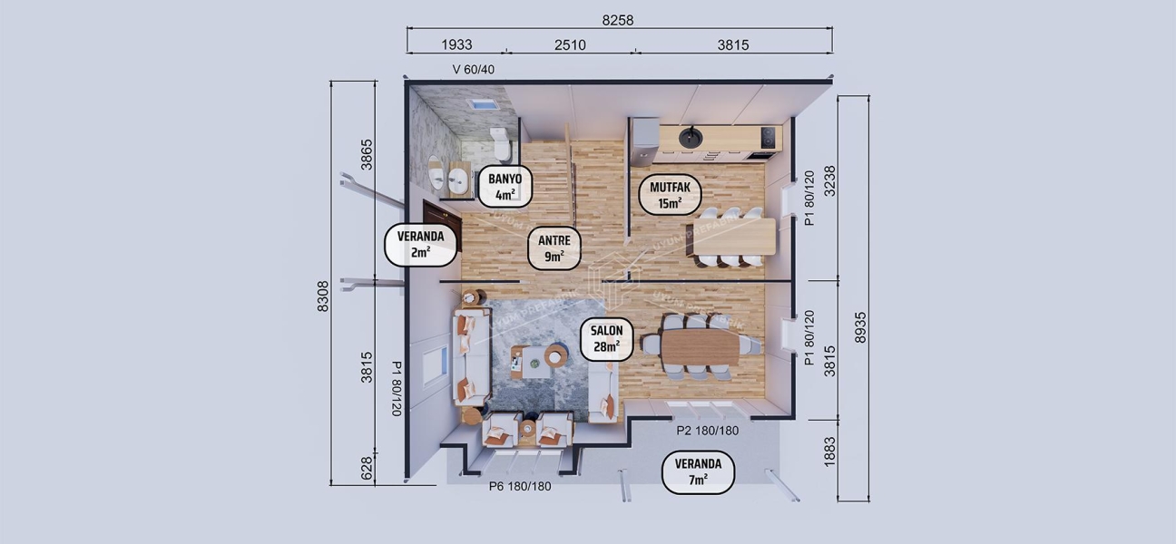 136m² İncesu Two-Storey Prefabricated House