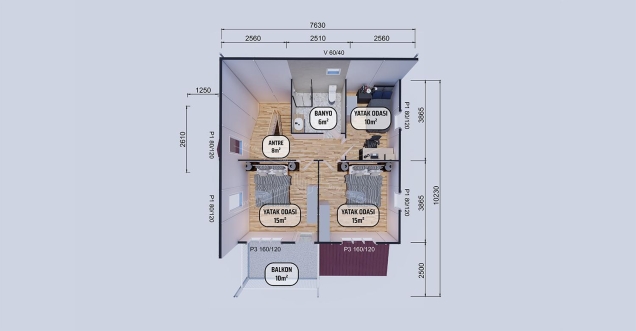 149m² Limni İki Katlı Prefabrik Ev