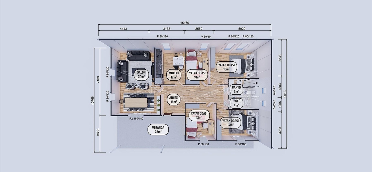 149m² Single Storey Prefabricated Houses