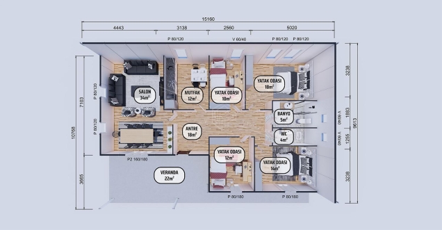 149m² Single Storey Prefabricated Houses