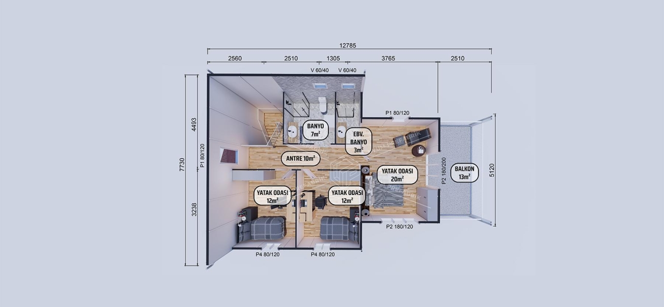 165m² Ahlat İki Katlı Prefabrik Ev