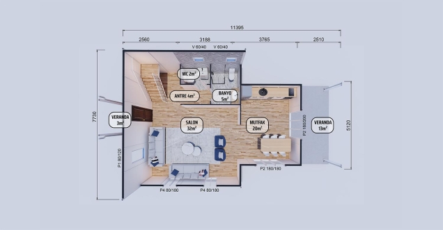165m² Ahlat İki Katlı Prefabrik Ev