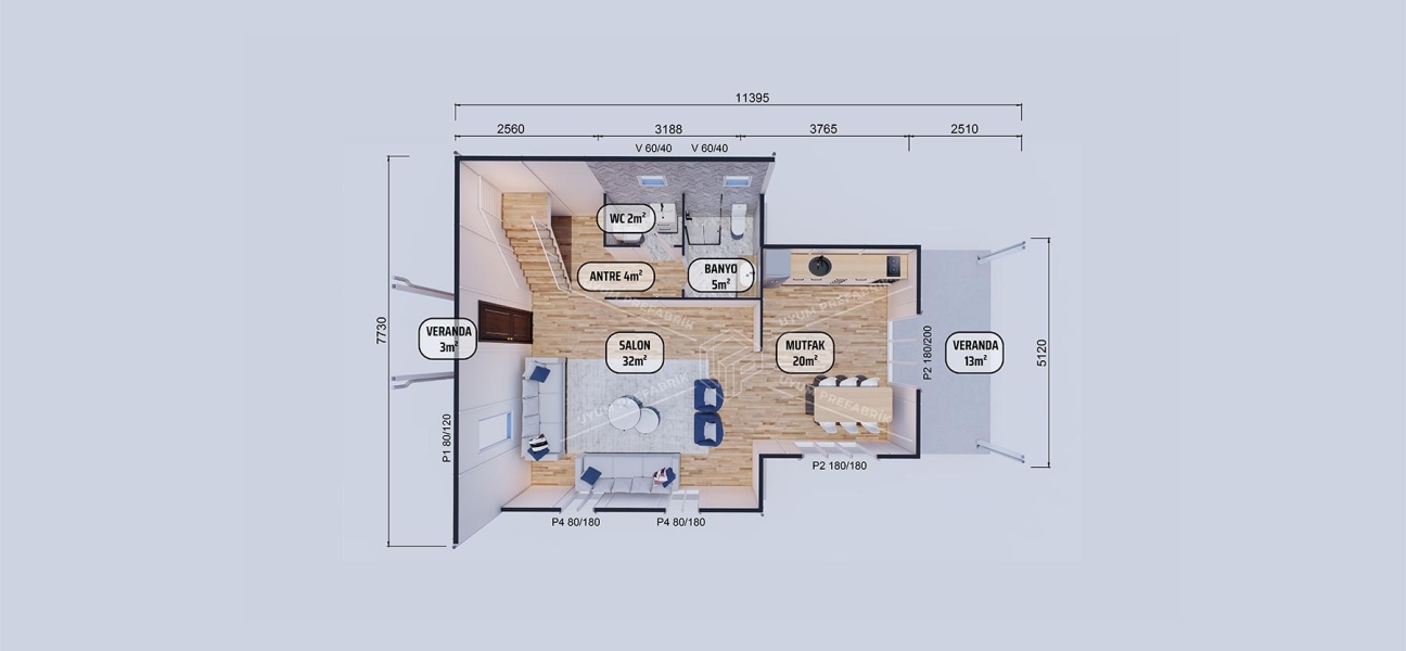 165m² Ahlat Two-Storey Prefabricated House