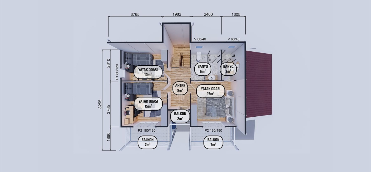 177m² Hünkar İki Katlı Prefabrik Ev