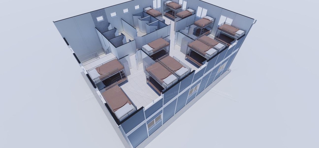 204 m² (102+102) Prefabrik Yatakhane Binası  204 m² (102+102) Prefabrik Yatakhane Binası