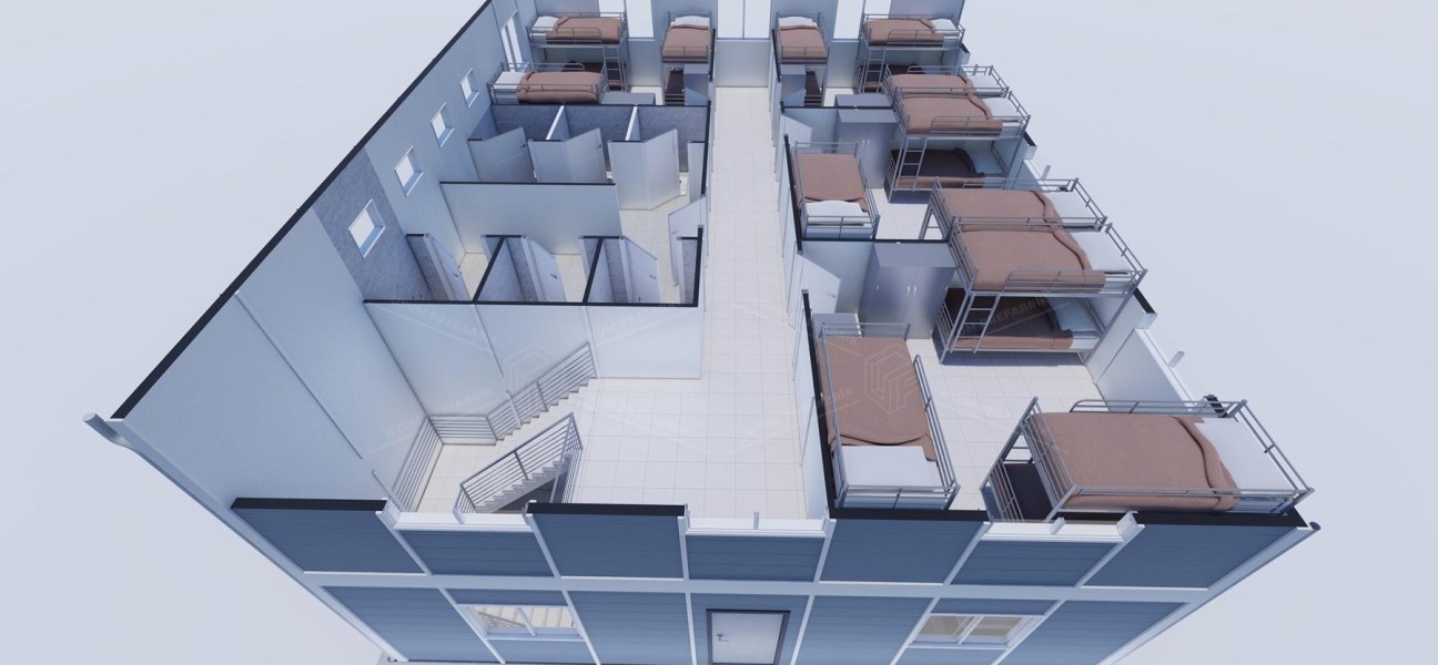 204 m² (102+102) Prefabrik Yatakhane Binası  204 m² (102+102) Prefabrik Yatakhane Binası