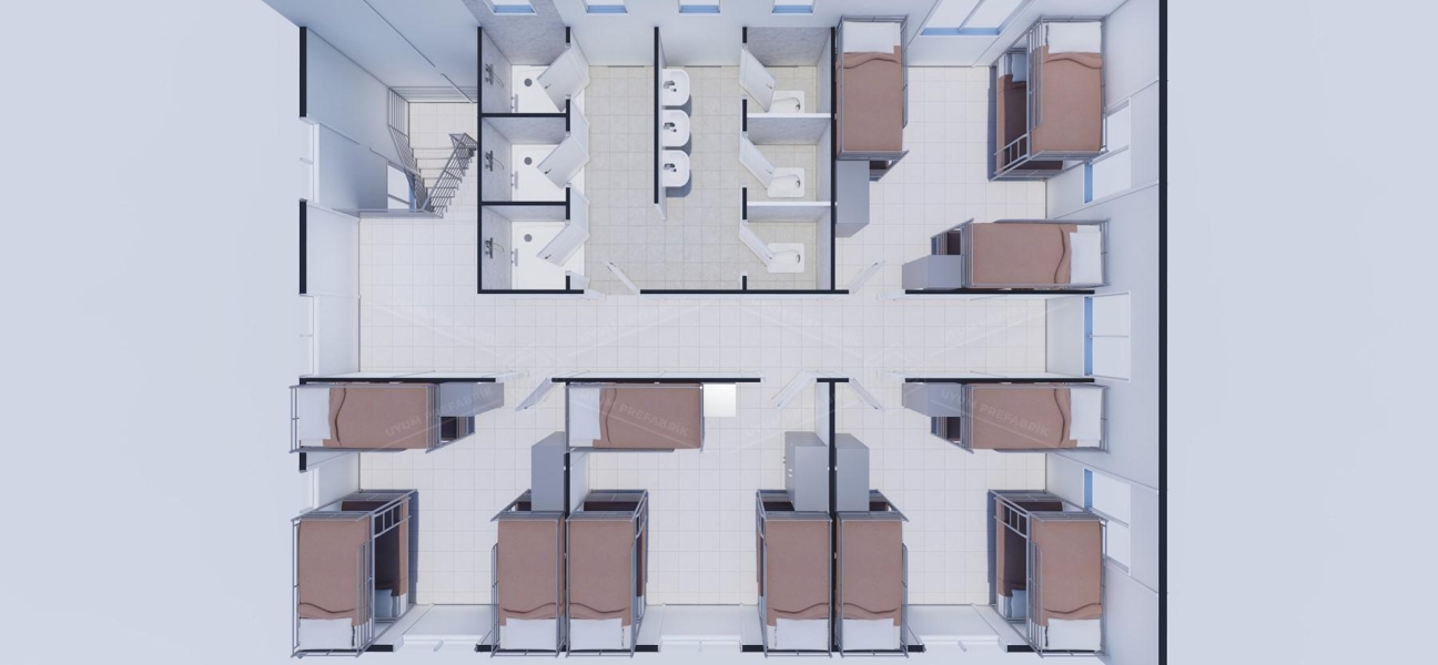 204 m² (102+102) Prefabrik Yatakhane Binası  204 m² (102+102) Prefabrik Yatakhane Binası