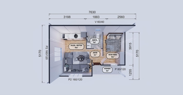 40m² Tek Katlı Prefabrik Konut