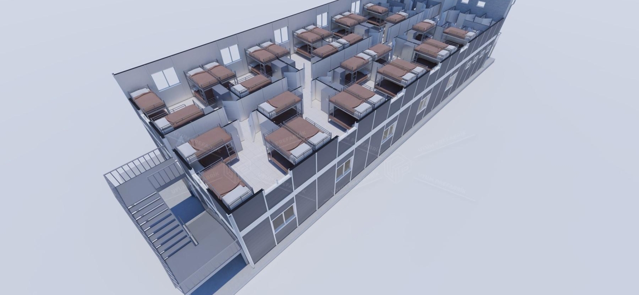 430m² (215+215) Prefabrik Yatakhane Binası  430m² (215+215) Prefabrik Yatakhane Binası