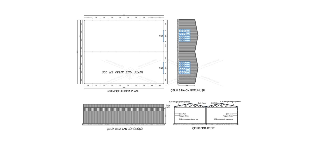 500m² Çelik Hangar Binası 