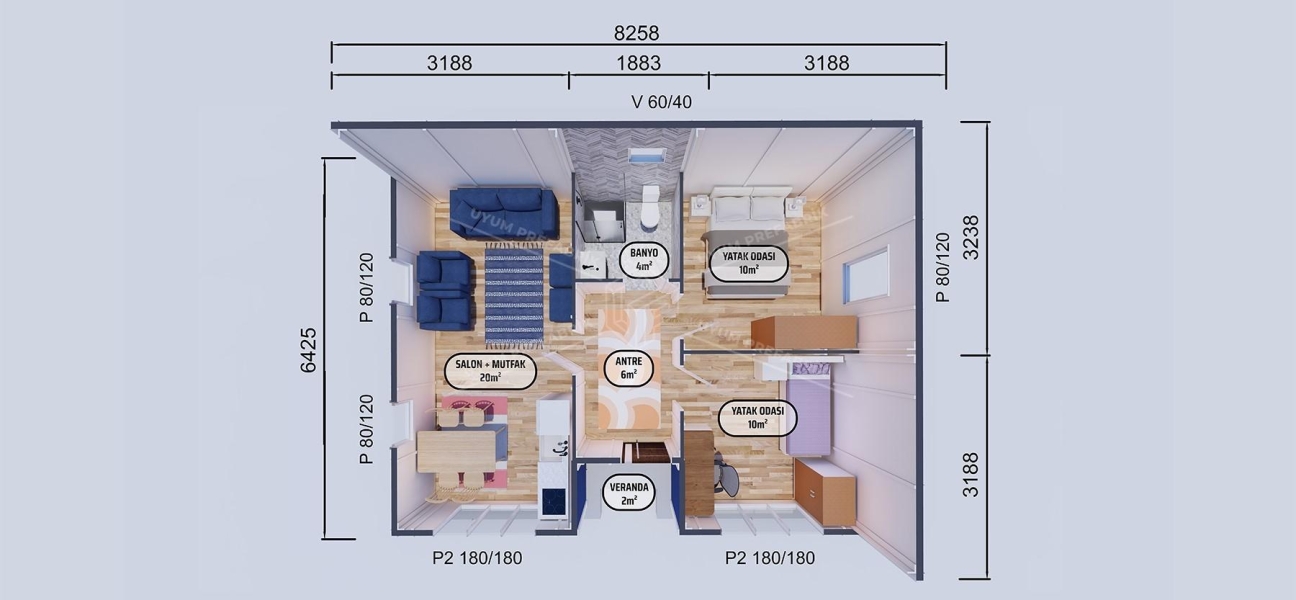 52m² Aytepe Single-Storey Prefabricated House