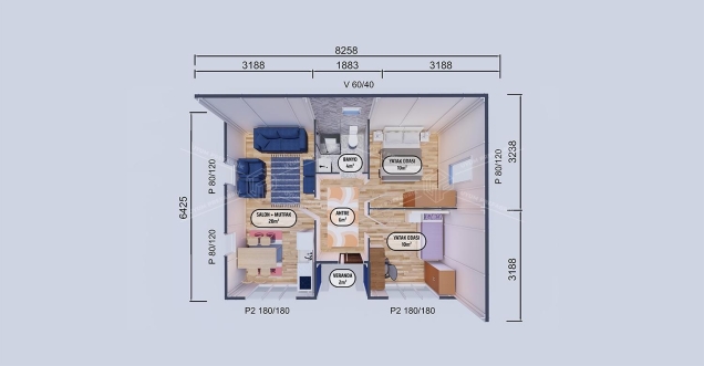 52m² Aytepe Tek Katlı Prefabrik Ev 