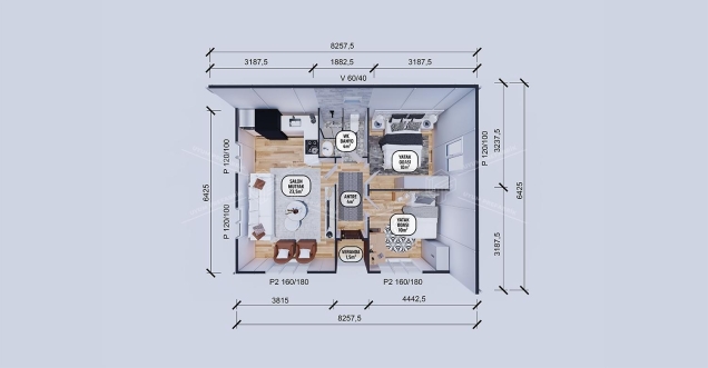53m² Tek Katlı Prefabrik Ev (1,5m² Veranda)