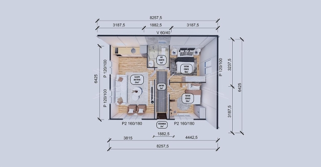 55m² Tek Katlı Prefabrik Ev 