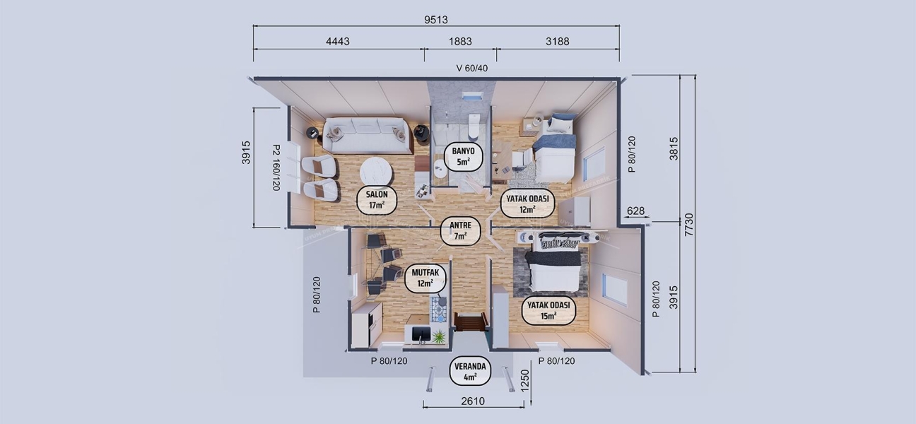 72m² Tek Katlı Prefabrik Konut
