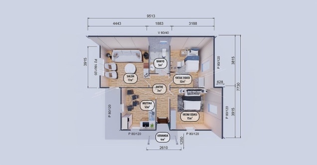 72m² Tek Katlı Prefabrik Konut