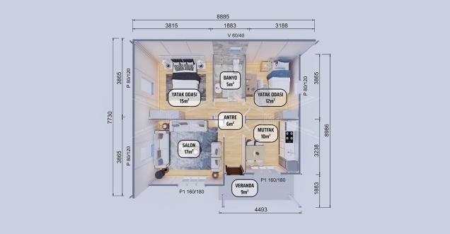 74m² Tek Katlı Prefabrik Ev 