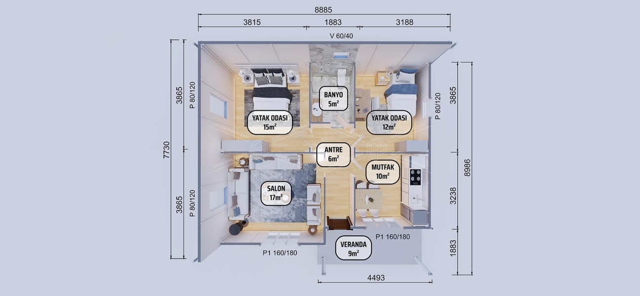 74m² Uzungöl Tek Katlı Prefabrik Ev 