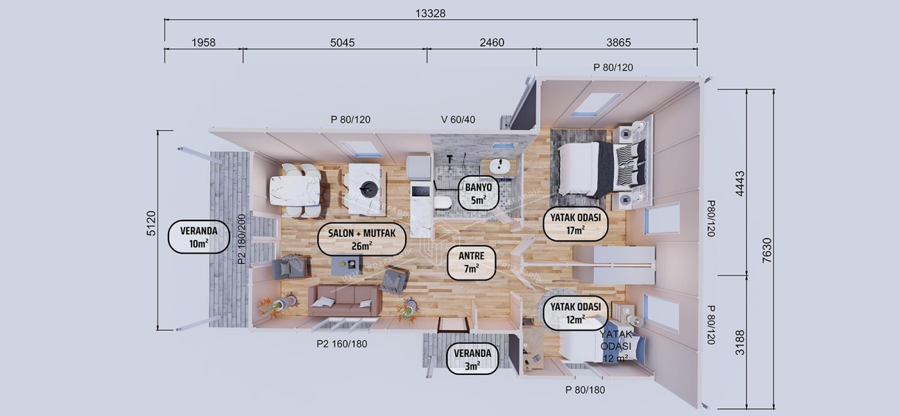 80m² Single Storey Prefabricated Houses