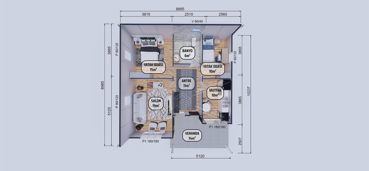 85m² Abant Tek Katlı Prefabrik Ev 