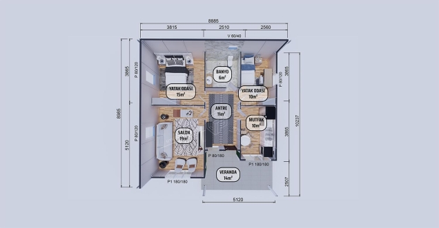 85m² Tek Katlı Prefabrik Ev 
