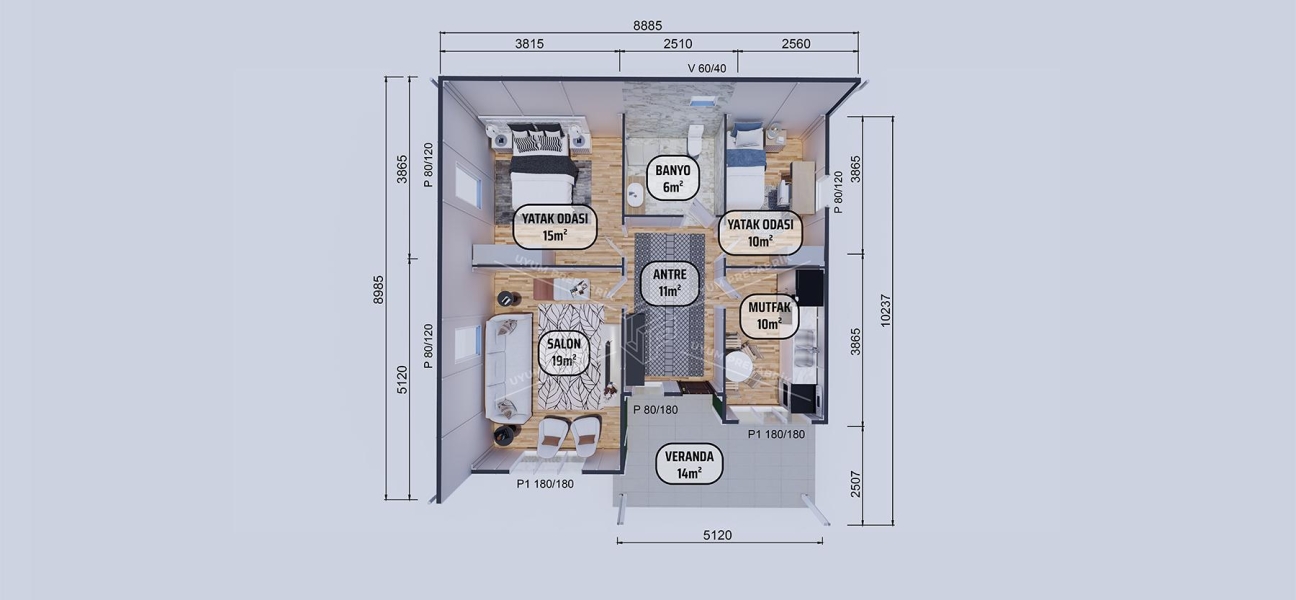 85m² Tek Katlı Prefabrik Konut