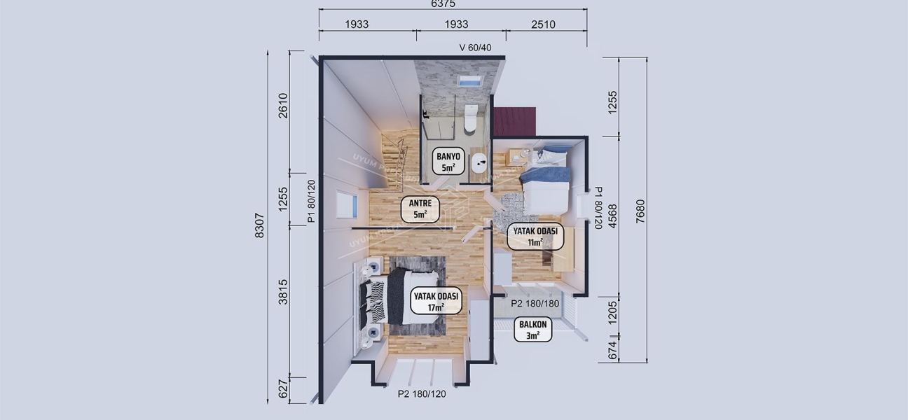 90m² Beyazsu İki Katlı Prefabrik Ev