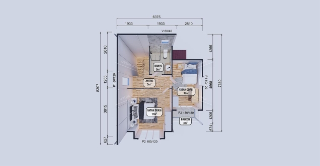90m² Beyazsu İki Katlı Prefabrik Ev