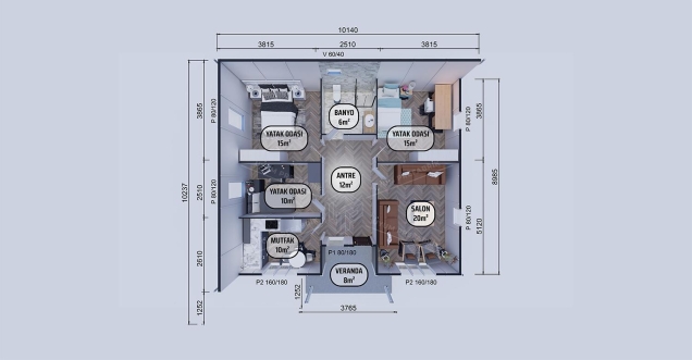96m² Kapadokya Tek Katlı Prefabrik Ev 