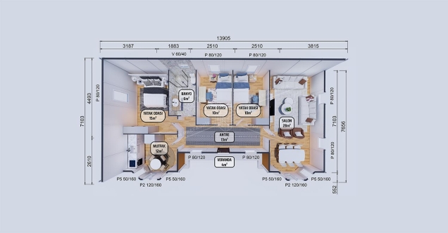 98m² Olimpos Single-Storey Prefabricated House