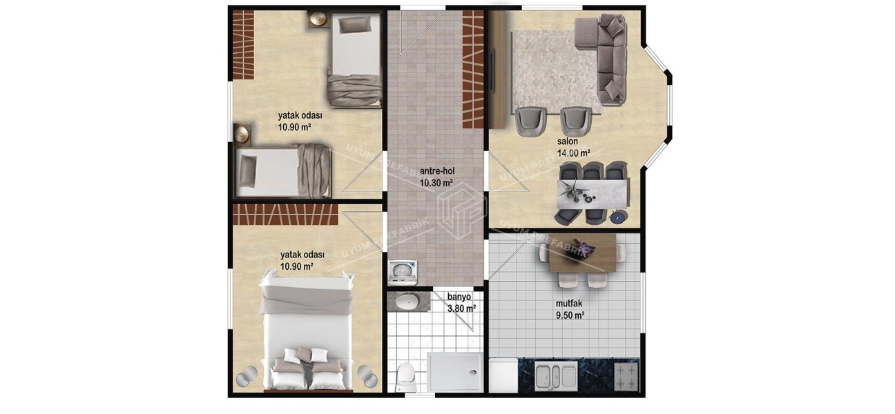 UP200 Selemen 64m² Tek Katlı Çelik Ev  UP200 Selemen 64m² Tek Katlı Çelik Ev