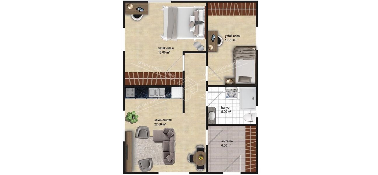 UP202 Kestel 70m² Tek Katlı Çelik Ev  UP202 Kestel 70m² Tek Katlı Çelik Ev